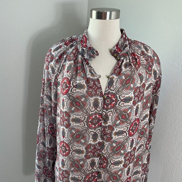 Ramy Brook Blouse Womens Large Boho Paisley Print Long Sleeve Button Front Shirt - Picture 7 of 9